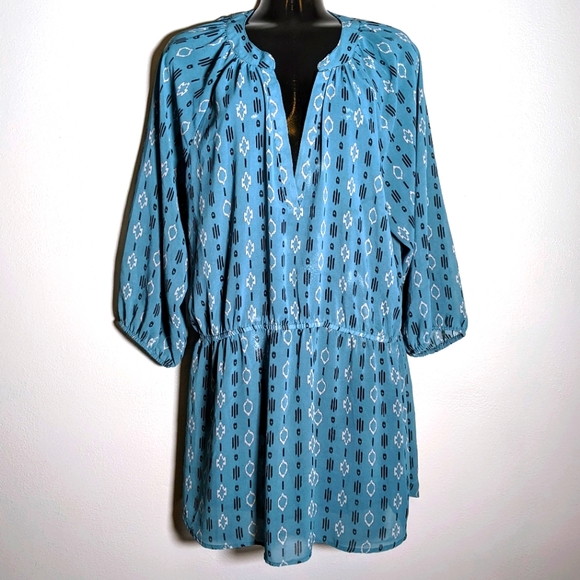 Blue Geometric Pattern XL Dress Maurices Long Tunic - Picture 1 of 6